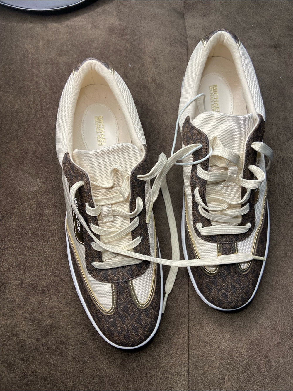 Michael Kors Cream & Brown Logo Low-Top Sneakers